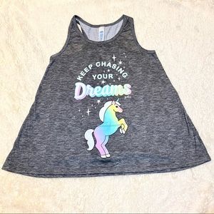 Girls Justice Sz 10 Unicorn Pocket Grey Tank Top